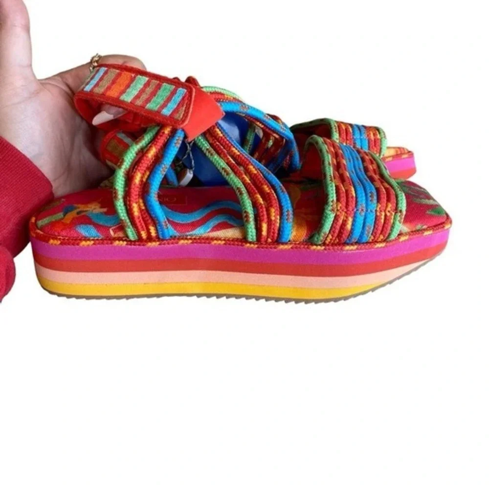 Farm Rio Ipanema Tropical Platform Sandal Vibrant Multicolor Beach Boho Size 8‎